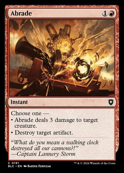 Abrade, Instant from Bloomburrow Commander.