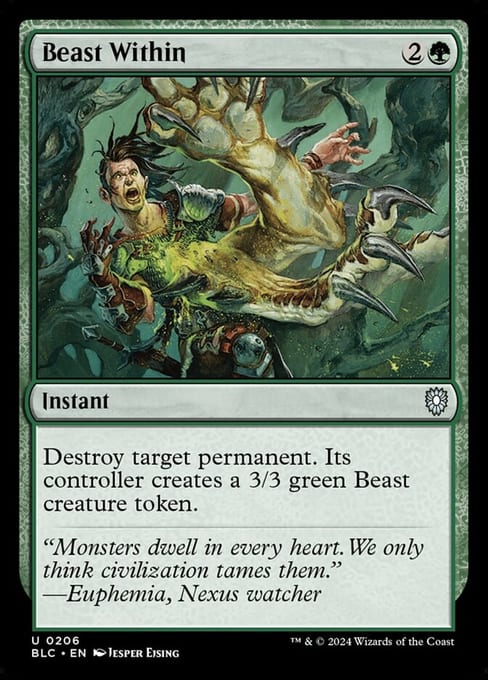 Beast Within, Instant from Bloomburrow Commander.