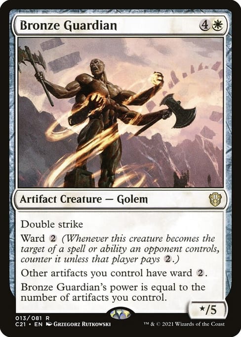 Bronze Guardian, Artifact Creature Golem from Commander 2021.