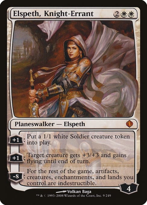 Elspeth, Knight-Errant, a Shards of Alara mythic rare with the orange-red mythic expansion symbol.