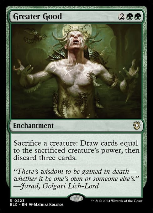 Greater Good, Enchantment from Bloomburrow Commander.