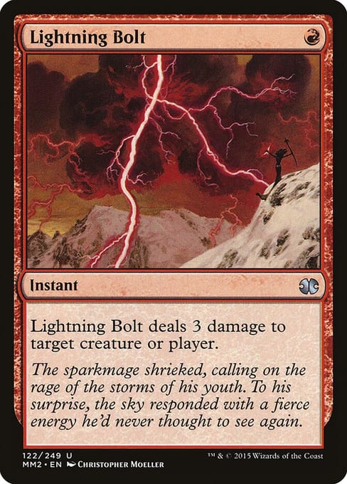 Lightning Bolt, a red Instant from Modern Masters 2015, collector number 122, with the 2015 card frame and no holofoil stamp.