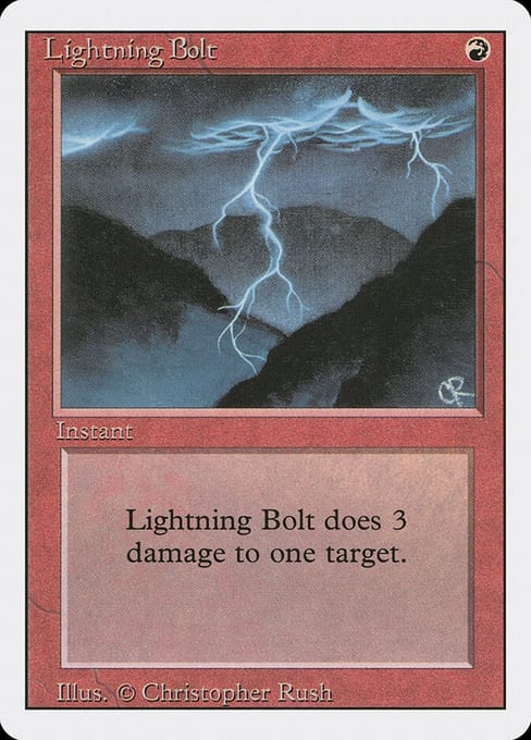 Lightning Bolt, a red Instant from Revised Edition with a white border and the 1993 card frame.