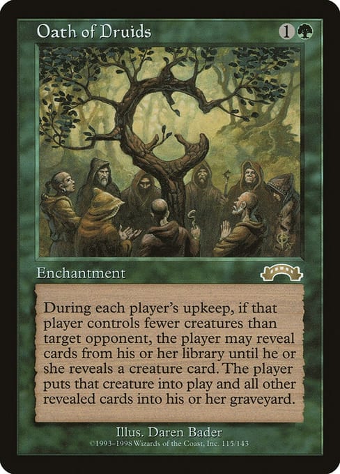 Oath of Druids, an Exodus rare whose gold expansion symbol marks rarity from that era.