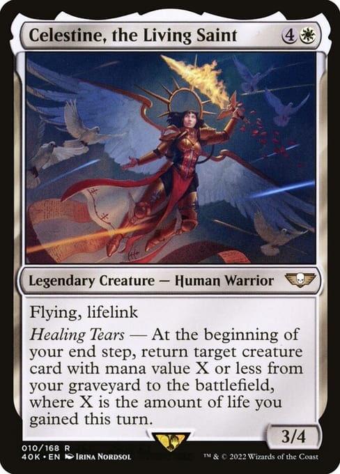 Celestine, the Living Saint, a legendary creature from Magic: The Gathering | Warhammer 40,000.